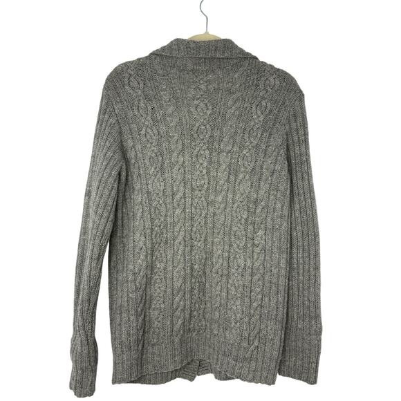 Vintage J.Crew 100% Wool Cable Knit Collared Cardigan Sweater Gray Women L - Picture 2 of 7